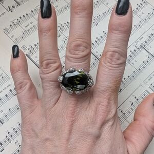 Vintage-Inspired Green and Silver Statement Ring